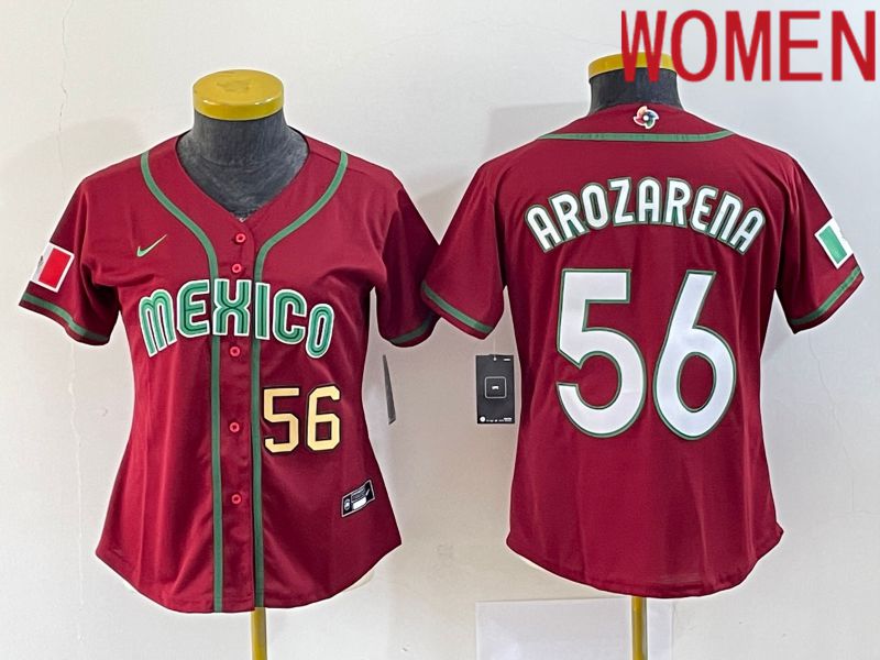 Women 2023 World Cub Mexico #56 Arozarena Red Nike MLB Jersey8->women mlb jersey->Women Jersey